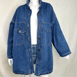 Vintage 80s 90s French Navy Oversized Denim Trench Coat